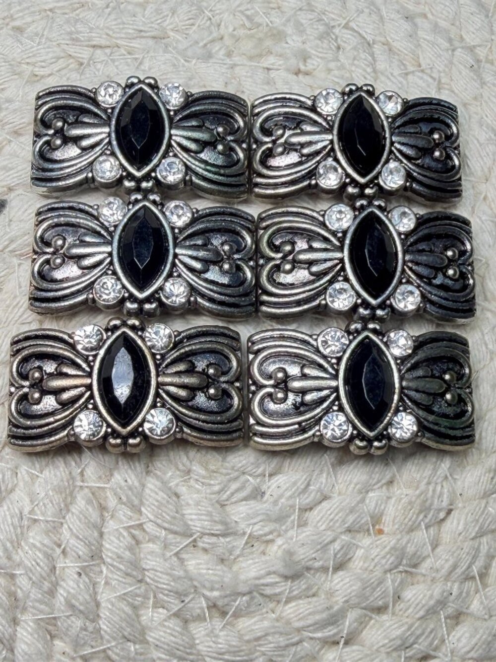 Vintage Bracelet Links Black Cabochon Silver Tone Upcycle Lot of 6